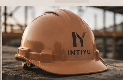 INTIYU-logo op een bouwhelm op de bouwplaats